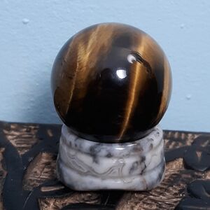 Pair Tiger Eye Crazy Lace Agate Display Stand Crystal Stone Ball Sphere Golden